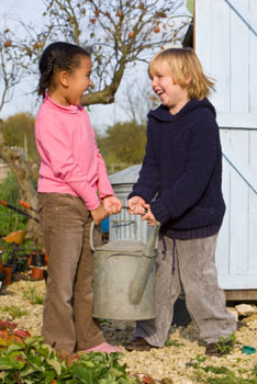 kids and watering can